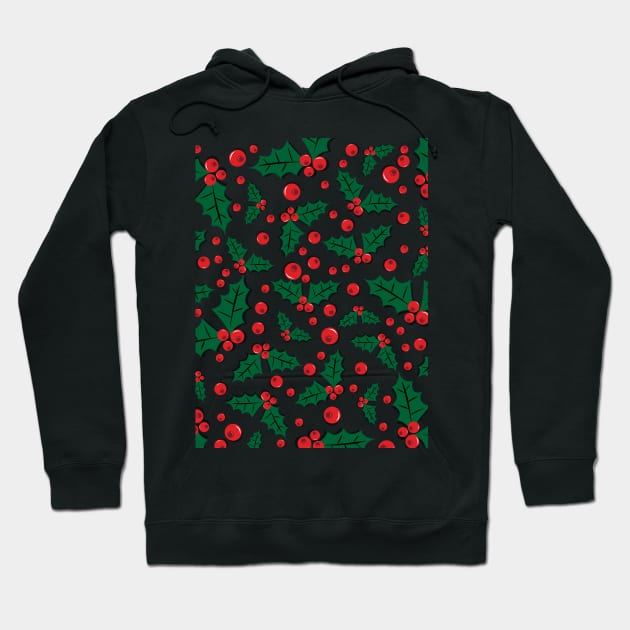 Mistletoe berries and twigs pattern on white background Christmas holiday festival Hoodie by FOGSJ